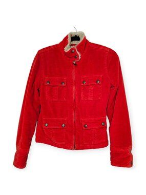 Lucky Brand S Red Orange Shearling Lined Corduroy Jacket Boho Western Cowgirl